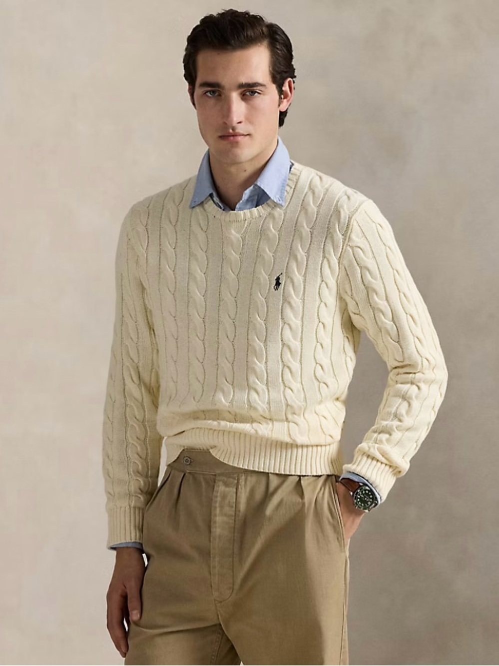Polo Ralph Lauren Cable Knit‎ Cotton Sweater Andover Cream Mens XL